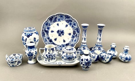Lot of Assorted Blue and White Delft Pottery