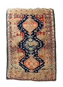 Antique Caucasian Wool Carpet, 5' x 3' 7