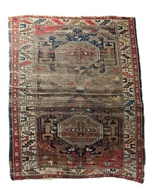Antique Caucasian Wool Carpet, 5' x 4'