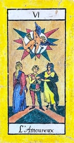 French Glazed Ceramic Tile Tarot Card, "L 'Amoreaux"