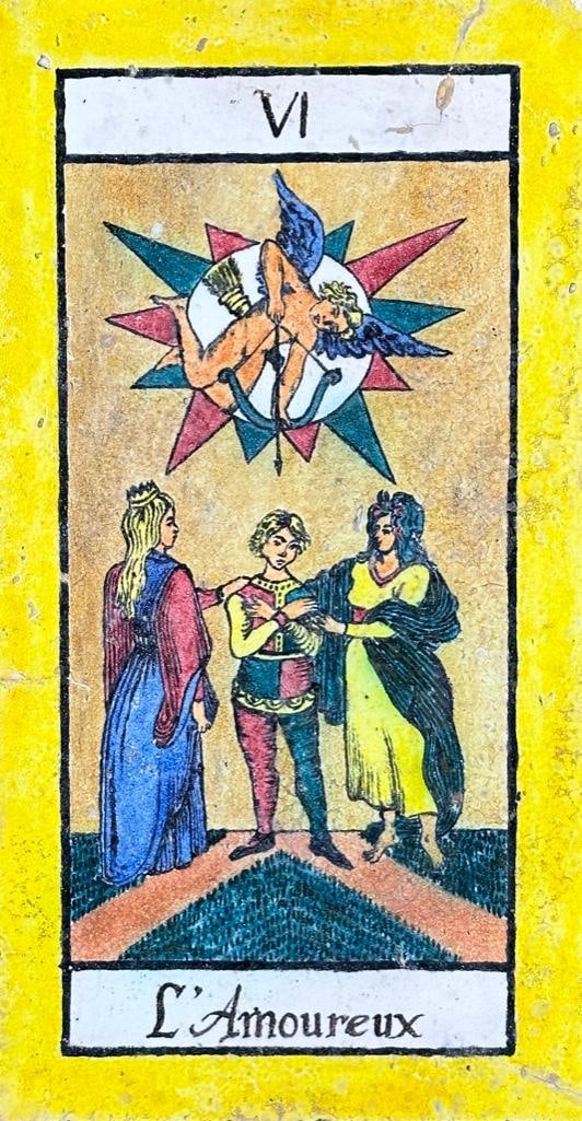 French Glazed Ceramic Tile Tarot Card, "L 'Amoreaux" (1 of 6)
