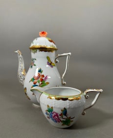 Herend Queen Victoria Green Teapot and Creamer