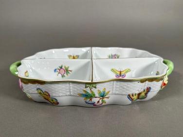 Herend Queen Victorian Green Segmented Hors D'Oeuvres Dish