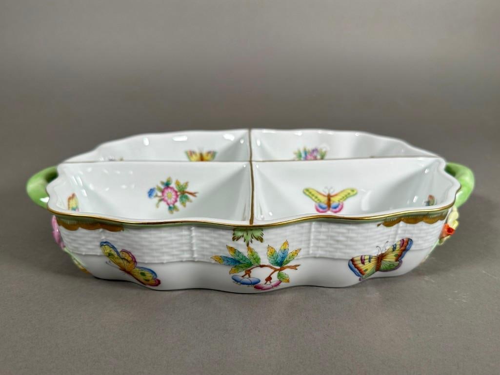 Herend Queen Victorian Green Segmented Hors D'Oeuvres Dish (1 of 7)