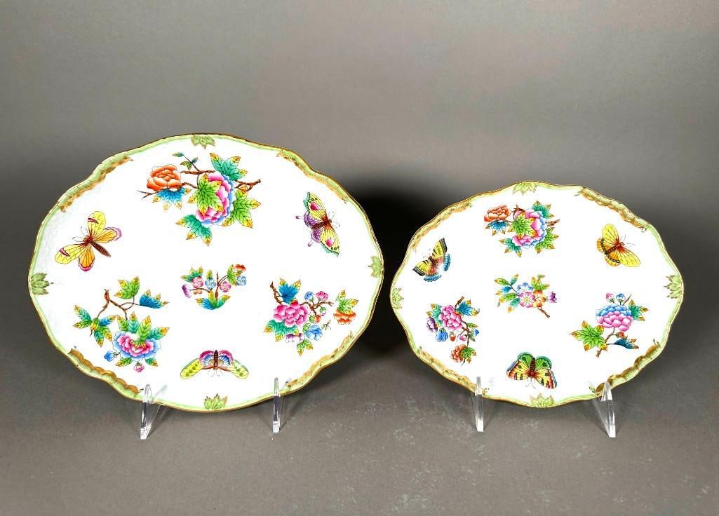 Two Herend Queen Victoria Green Oval Serving Dishes (1 of 4)