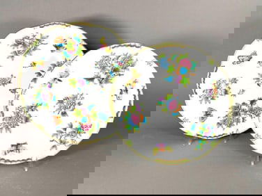 Two Herend Queen Victoria Green Round Serving Dishes