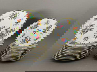 Twelve Herend Queen Victoria Green Dinner Plates and Twelve Salad Plates