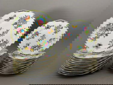 Twelve Herend Queen Victoria Green Dinner Plates and Twelve Salad Plates