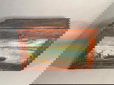 Primitive Painted Wood Lift Top Trunk