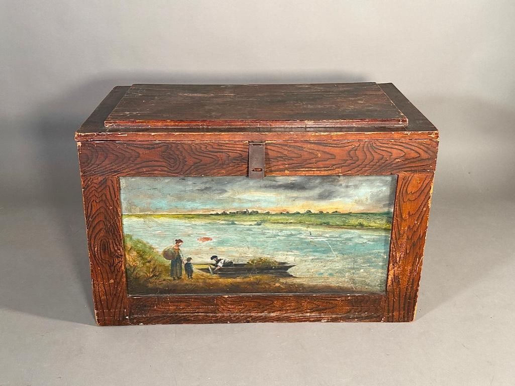 Primitive Painted Wood Lift Top Trunk (1 of 12)