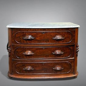 Victorian Burl Wood Marble Top Chest of Drawers