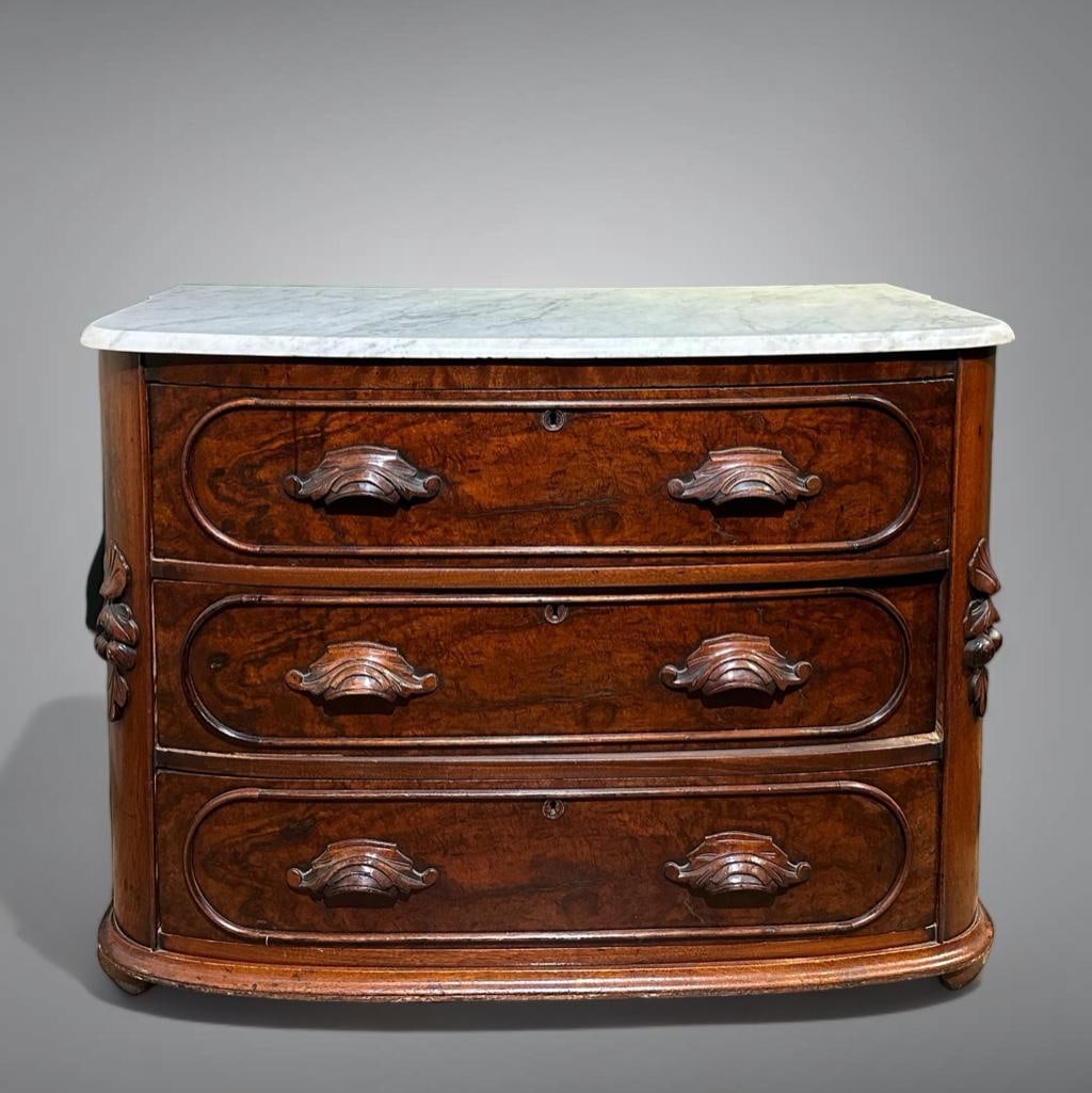 Victorian Burl Wood Marble Top Chest of Drawers (1 of 7)