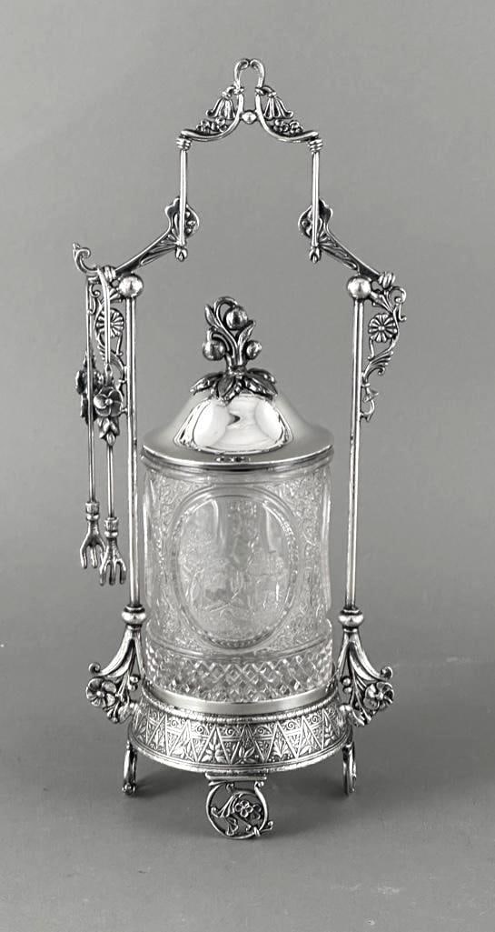 Early American Pressed Glass Pickle Caster in Meriden Plate Stand (1 of 8)