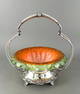 Victorian Glass Bride's Basket in Silverplated Stand