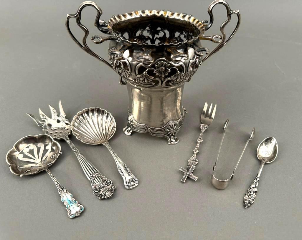 Assorted Sterling Utensils and Art Nouveau Silver Spooner (1 of 18)