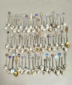 Large Lot of Sterling Silver Souvenir Spoons