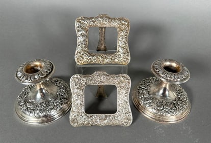 S. Kirk and Son Repousse Picture Frames and Pair of Candlesticks