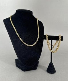 Men's 14K Gold Rope Chain and Bracelet Set
