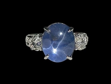 18K White Gold Star Sapphire & Diamond Ring