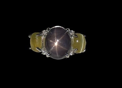 14K Star Sapphire and Cat's Eye Ring