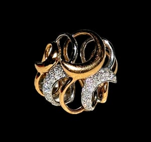 18K Gold and Diamond Free Form Ring