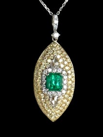 Deco Style Emerald and Diamond Pendant