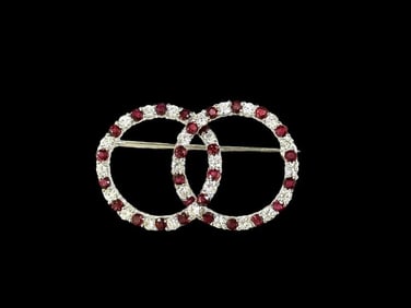 18K Gold Ruby and Diamond Brooch