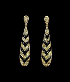 Diamond and Onyx Ear Pendants