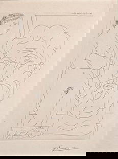 Pablo Picasso Etching, "Modele et Grande Tete Sculptee": Pablo Picasso (Spanish 1881-1973) "Modele et Grande Tete Sculptee, " etching, Plate 61 from the Vollard Suite, on Montval laid paper with "Picasso" watermark, signed in pencil, lower right, inscribed