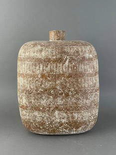 Claude Conover (American, Cleveland School 1907-1994): "Tamnes", ceramic pot with applied slip over a multi-textured and wide form, signed and titled on bottom, includes the original plastic liner. Apprx 19"T x 14"W x 9"D. Condition: excellent.
