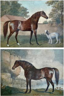 George Stubbs (British, 1724-1806) Pair of Engravings: Original hand colored engravings by and after George Stubbs, published Sept. 1st, 1776, London. Lot includes "Marske" and "Duncannon", both hand colored engravings after the original p