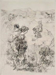 Hans Bellmer Etching, "Paysage": Hans Bellmer (German 1902-1975) "Paysage," 1900, etching on paper, signed in pencil lower right, numbered 54/100 lower left, matted and framed. Dimensions: 15.5 x 11.5 in. plate size, 27.74 x 21.5 in.