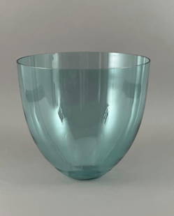 Lena Bergstrom for Orrefors, Tall Glass Vase: Lena Bergstrom (Swedish, 20th/21stc.) Tall Blown Glass Vase, 2005, in blue transparent glass, with tall sides on small circular foot, signed, dated and inscribed to the base. Dimensions: 11.5 in.h. x