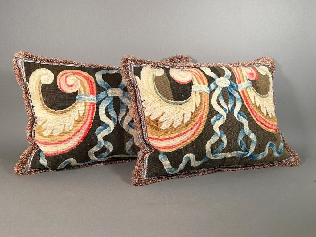 Pair of Custom Pillows with Antique French Aubusson Tapestry Covers (1 of 7)
