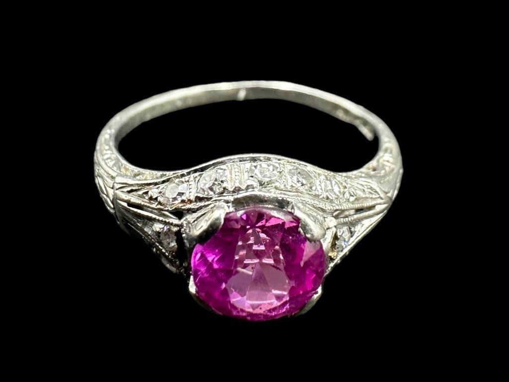 Antique Platinum and Pink Sapphire Ring (1 of 4)