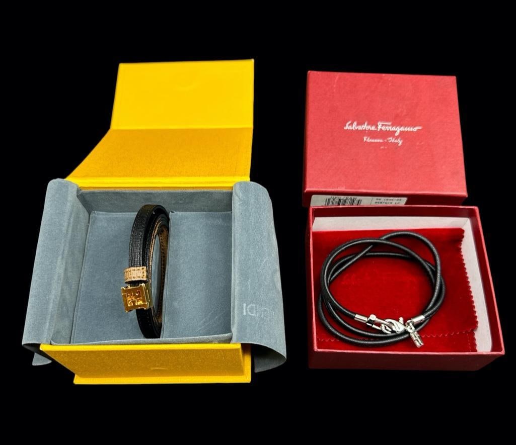 Two Italian Leather Wrap Bracelets, Fendi and Ferragamo (1 of 8)