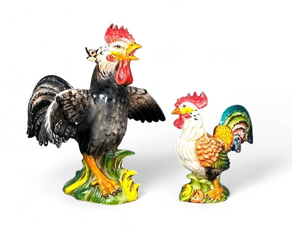 Lot of Two Italian Majolica Rooster Figures, Modern (1 of 11)