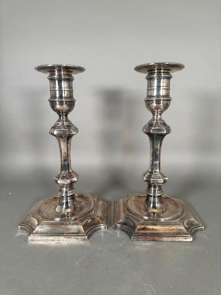 Pair of English Georgian Style Silver Plated Candlesticks (1 of 4)