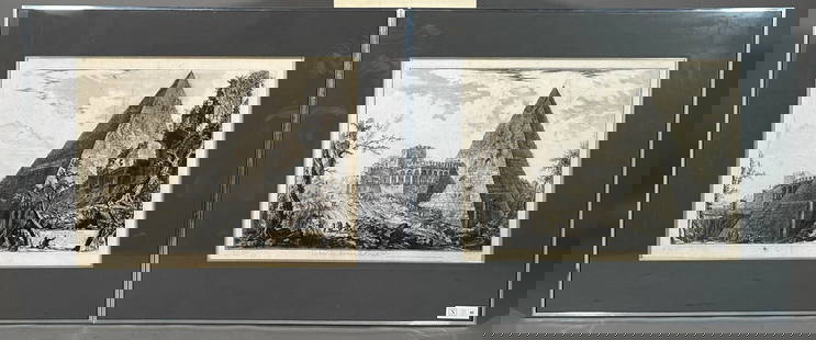 Giovanni Battista Piranesi Two Etchings: Givanni Battista Piranesi (Italian 1720-1778 ) "Piramide de C. Cestio, " and " Veduta del Sepolcro de Cajo Cestio," from Vedute di Roma, matted and framed. Dimensions: 16 x 21.5 in. plate size, 26.25