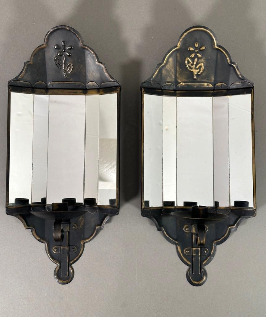 Pair of Tole Mirrored Wall Sconces, Modern (1 of 8)