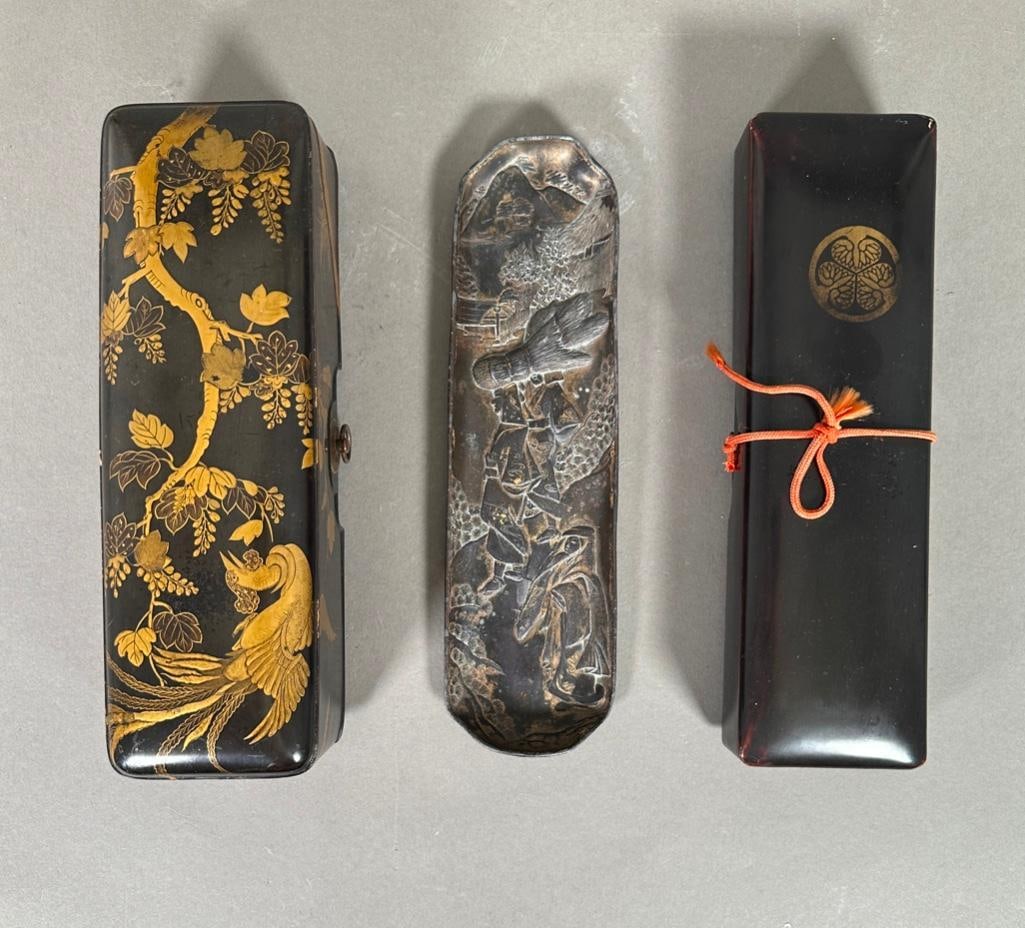 Two Japanese Lacquer Letter Boxes (Fubako) and Metal Wrist Rest (1 of 12)