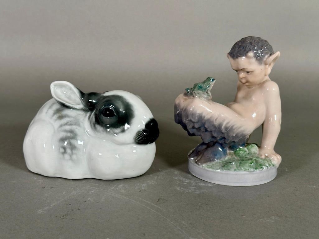 Royal Copenhagen Faun and Rosenthal Rabbit, Two Porcelain Figures (1 of 7)
