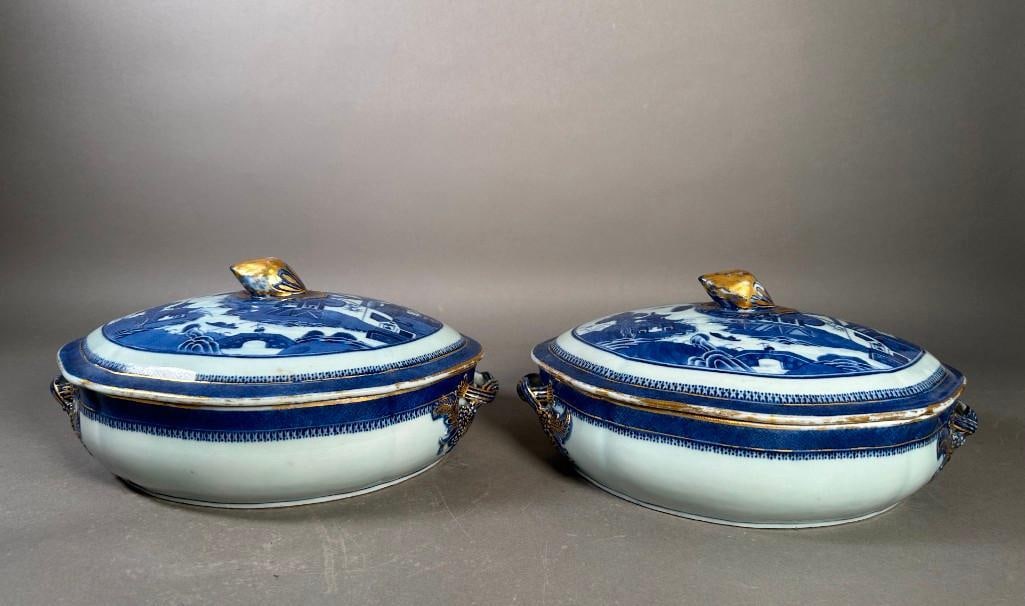 A Pair of Blue and White Canton Covered Serving Dishes, c.1840 (1 of 7)