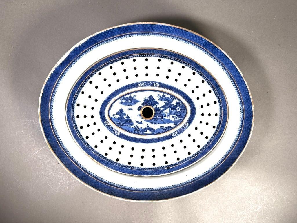 Chinese Blue and White Nanking Platter with Strainer (1 of 6)