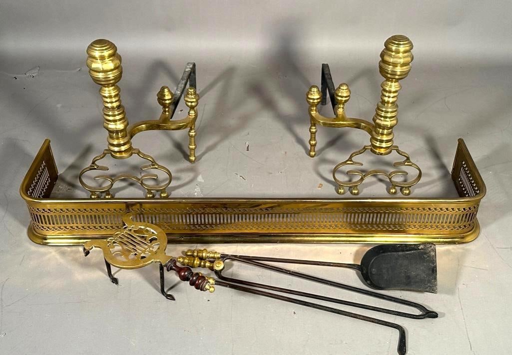 Federal Period Brass Andirons and Assorted Fire Accessories (1 of 12)