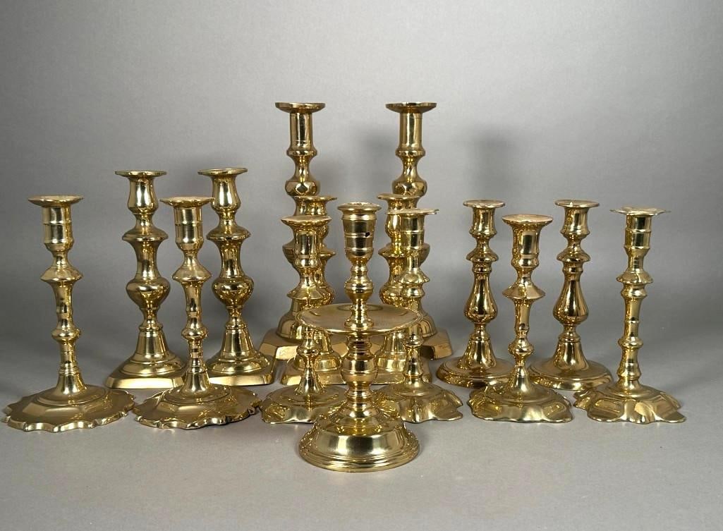 Large Lot of Brass Candlesticks (1 of 7)