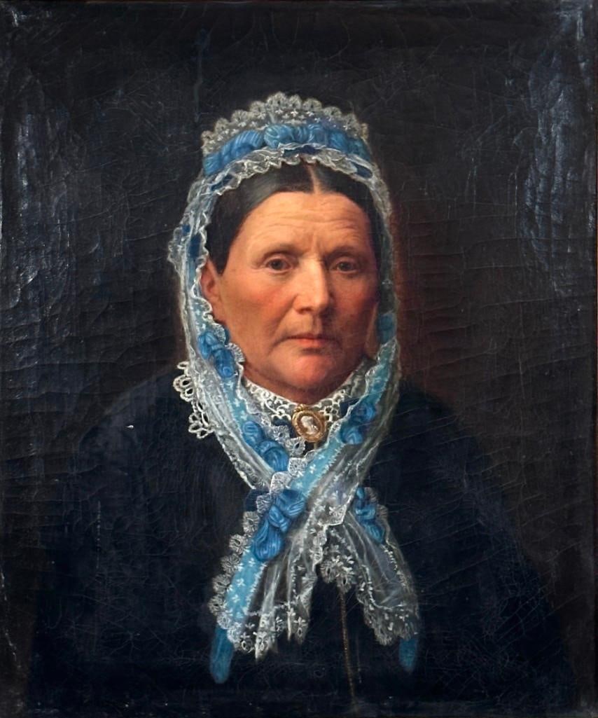 19thc. School, Portrait of a Mature Woman in Lace Bonnet (1 of 7)