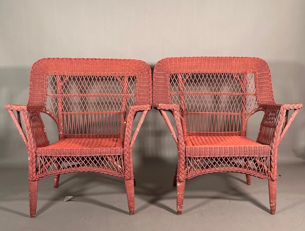 Pair of Red Painted Vintage Wicker Armchairs (1 of 7)