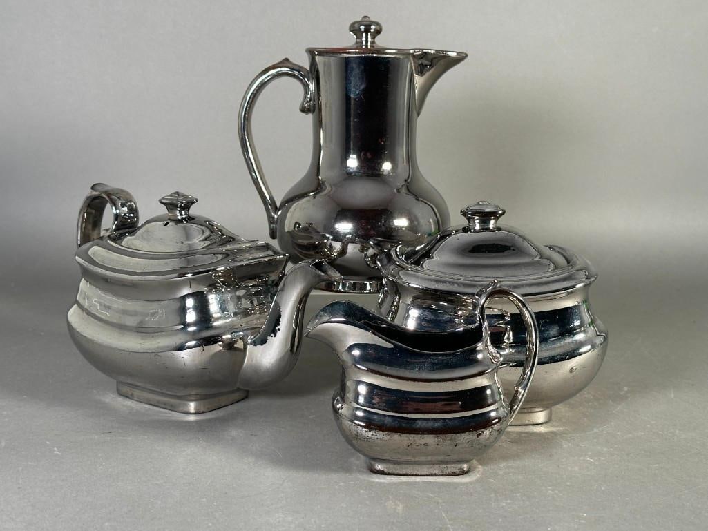 French Stoneware Silver Luster Coffee Service, c.1850 (1 of 13)