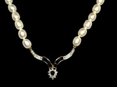 Sapphire, Diamond and Pearl Necklace